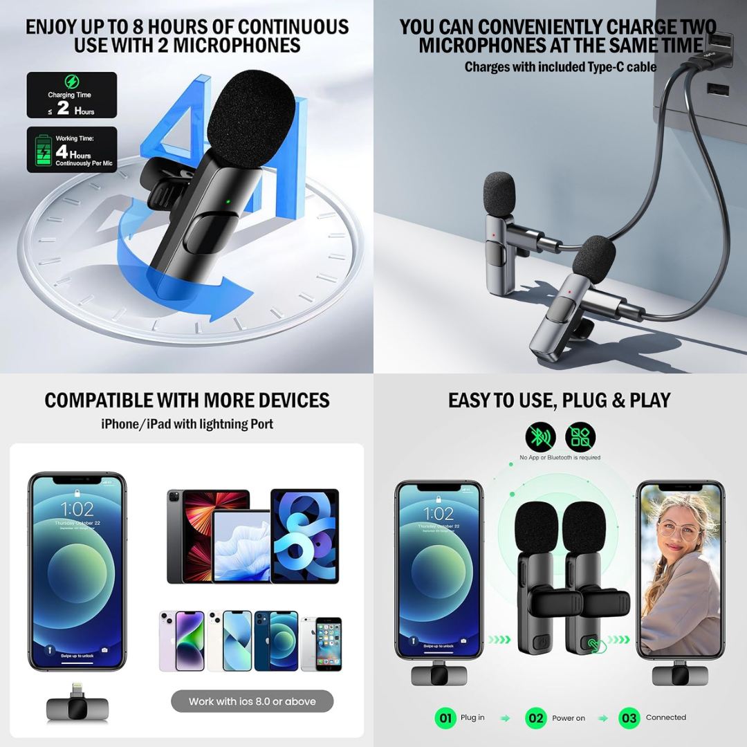 Wireless 2In1 Android And Iphone Lavalier Recording Microphones