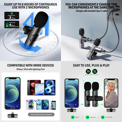 Wireless 2In1 Android And Iphone Lavalier Recording Microphones